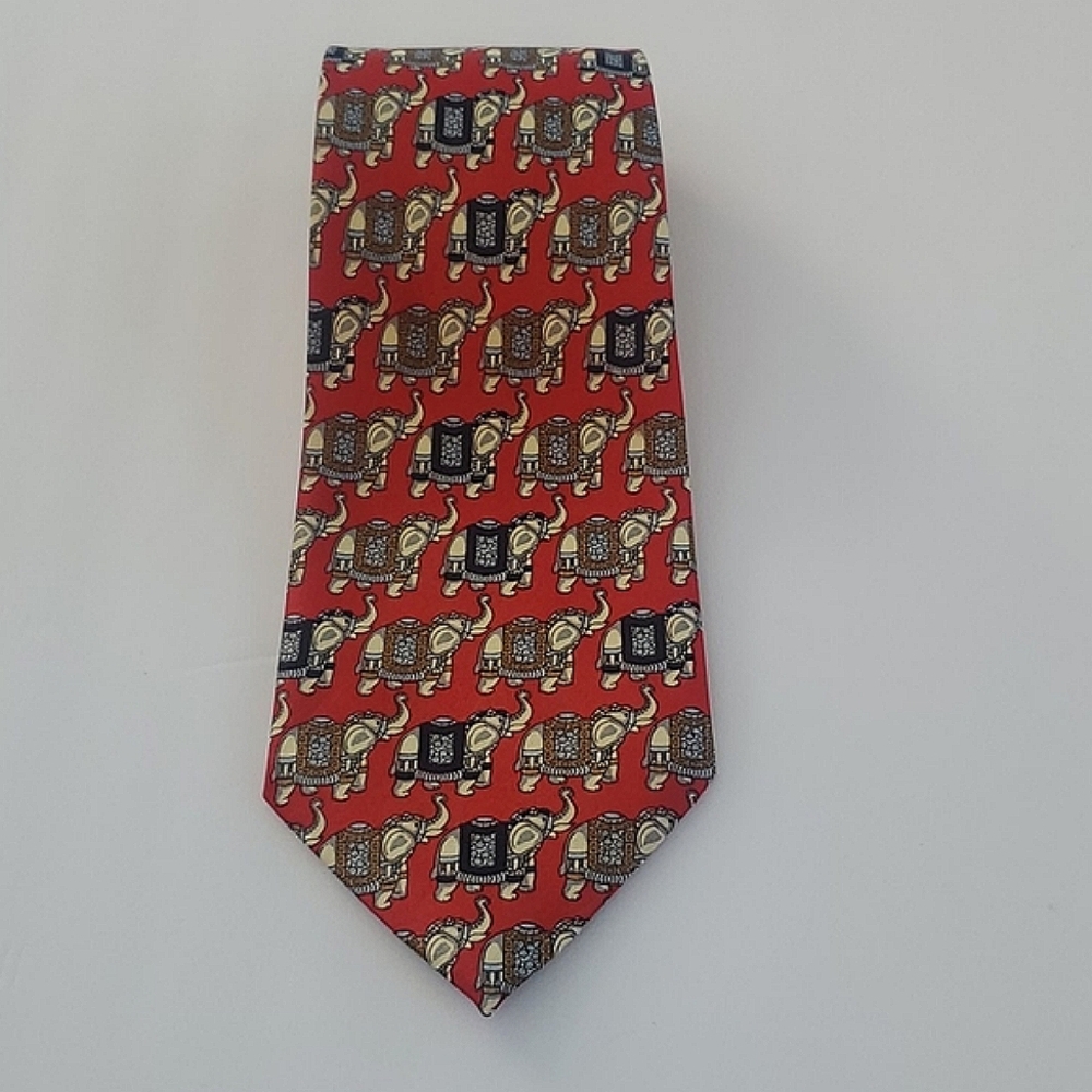 Rene Chagal Elephant Print Silk Tie